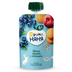 Пюре Фрутоняня яблоко черника печенье с 6 мес 90 г