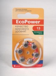 Батарейки 6 шт. Ecopower тип 13 для слуховых аппаратов EC-002